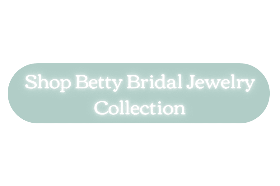 Teal rounded banner reading 'Shop Betty Bridal Jewelry Collection' in white glow.